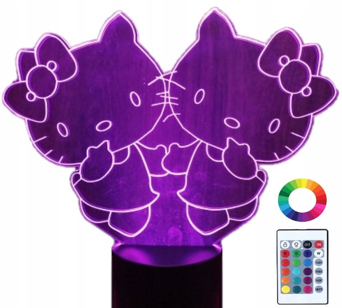Lampka Nocna 3D Led Hello Kitty Kotki Grawer Imię