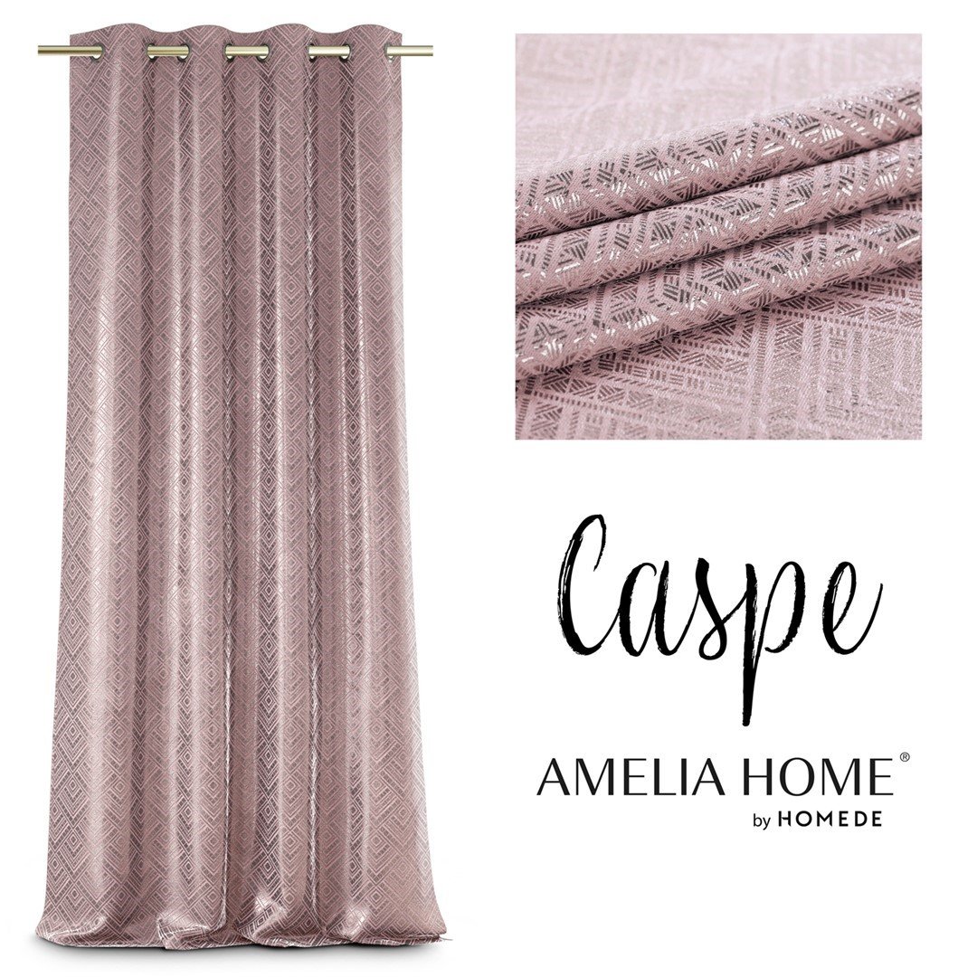Zasłona CASPE kolor różowy drukowany styl glamour przelotki przelotki srebrne blackout suede shine 140x250 ameliahome - CURT/AH/