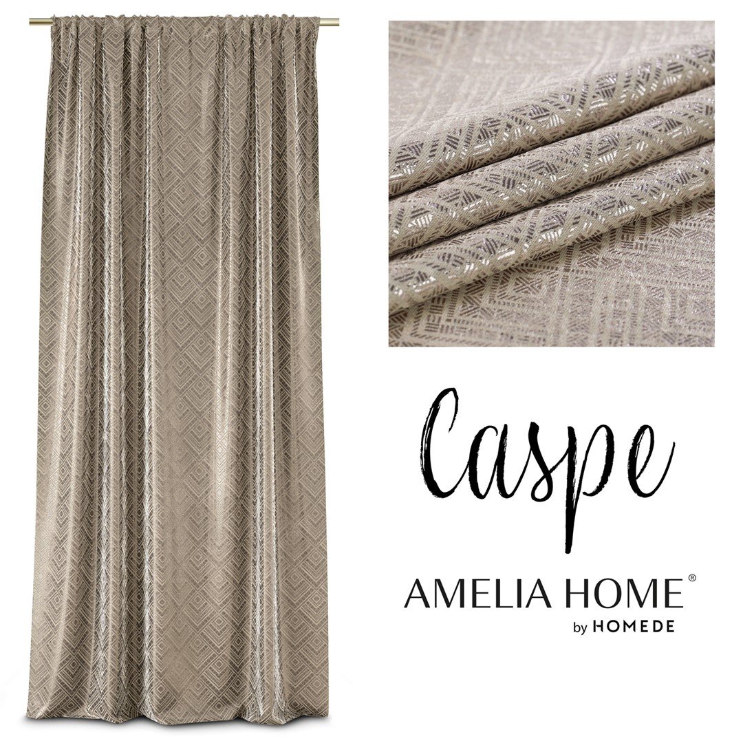 Zasłona CASPE kolor beżowy drukowany styl glamour taśma taśma blackout suede shine 140x250 ameliahome - CURT/AH/BLACKOUT/CASPE/P