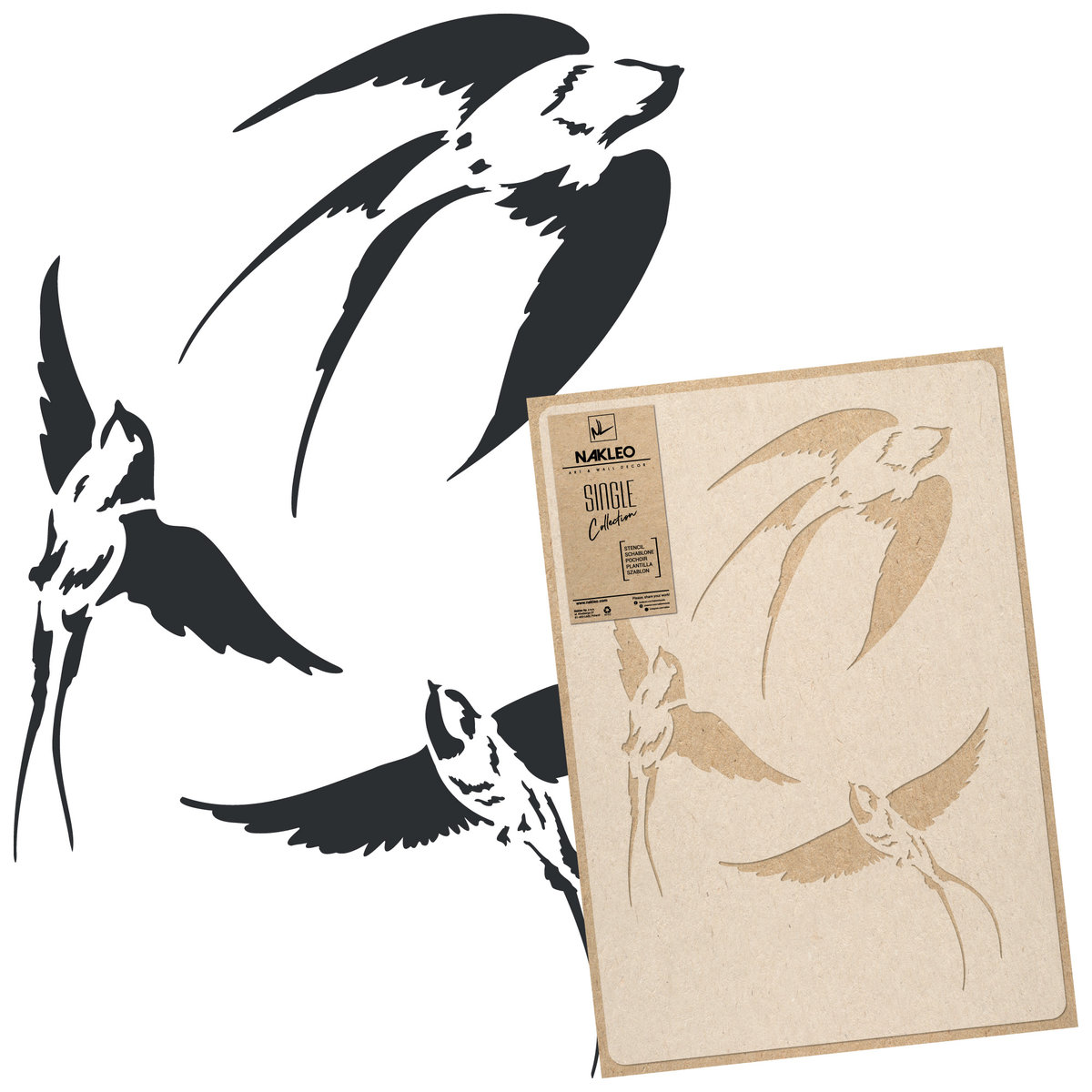 szablon malarski wielokrotny // JASKÓŁKI - OBRYS - MEDIUM (45x65cm)