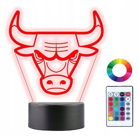 Lampka Nocna 3D Led Chicago Bulls Grawer Imię