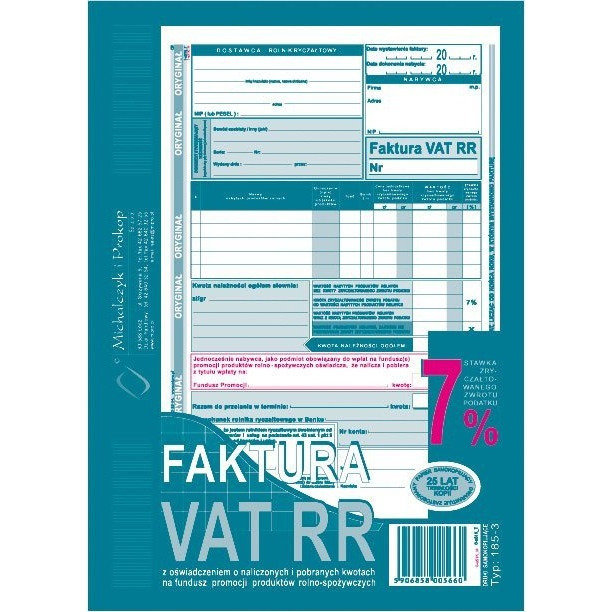 Michalczyk&Prokop DRUK FAKT VAT RR 2SKL A5/80K MP 185-3N DLA ROLNI 31542-uniw