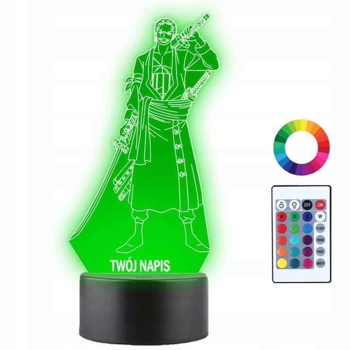 Lampka Nocna 3D LED Roronoa Łowca Piratów Grawer