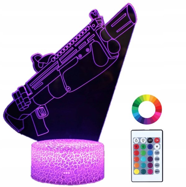 Lampka Nocna 3D Led Karabin Pistolet Grawer Imię