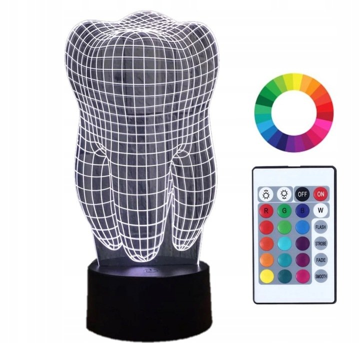 Lampka Nocna 3D LED Grawer ZĄB DENTYSTA PREZENT Stomatolog