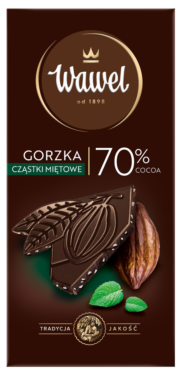 Wawel, czekolada gorzka premium 70% kakao z cząstkami miętowymi, 100 g