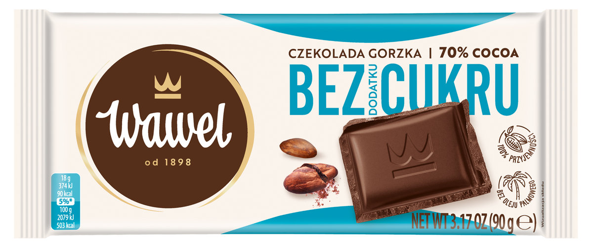 Wawel Czekolada Gorzka 70% Kakao bez dodatku cukru 90g -