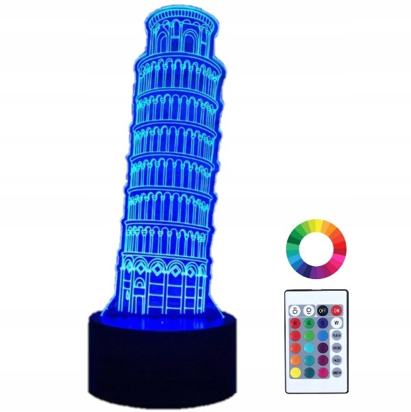 Lampka Nocna LED 3D Led Krzywa Wieża w Pizie Pilot