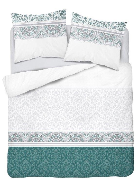 Pościel flanelowa 160x200 Ornamenty szaro zielona 4148