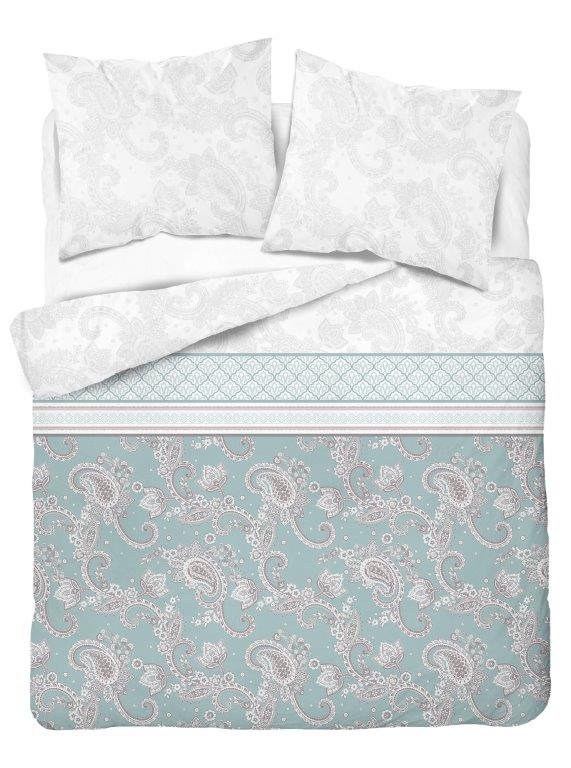 Pościel flanelowa 220x200 Paisley szara miętowa 4032
