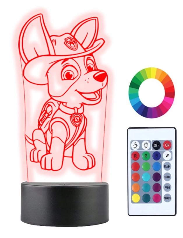 Lampka Nocna 3D Led Psi Patrol Tracker Grawer Imię