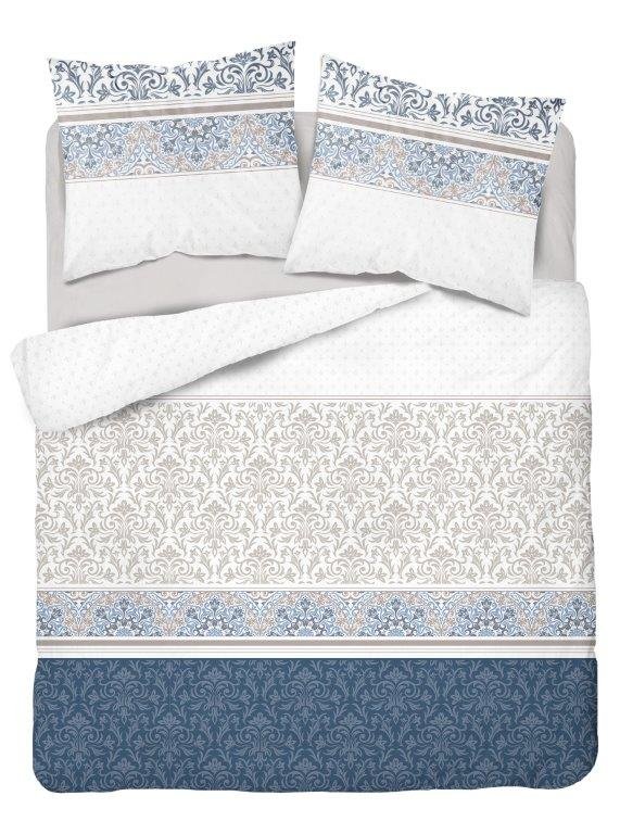Pościel flanelowa 220x200 Ornamentowa szaro niebieska 4148