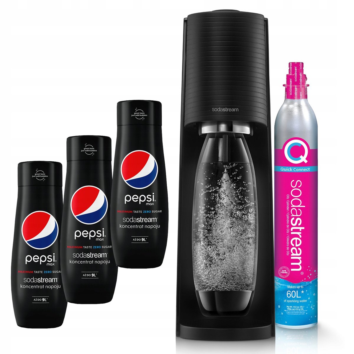 Saturator SodaStream Terra Czarny Butelka 3 Syropy