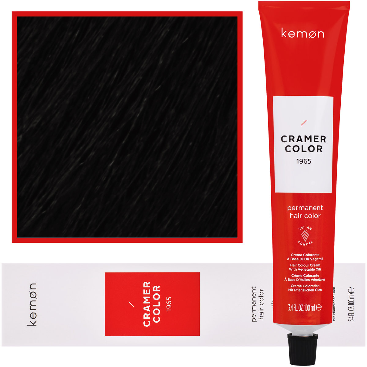 Kemon, Cramer Color 100ml kremowa farba do włosów z olejkami roślinnymi 1 Czarny