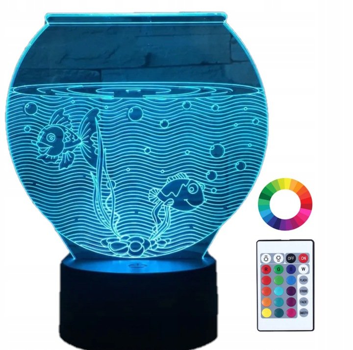 Lampka Nocna 3D Led Rybki Akwarium Grawer Prezent