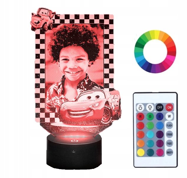 Lampka Nocna Led 3D Auta Zygzak Twoje Zdjęcie