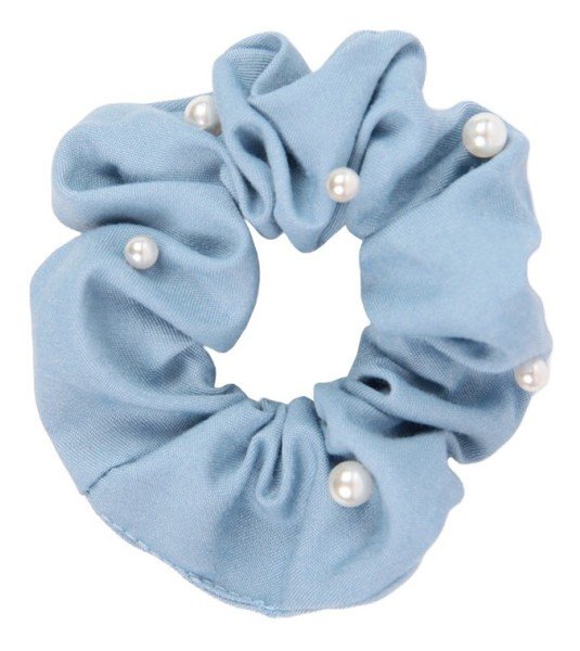 Donegal, Gumka Scrunchie jeans z perełkami FA-5874, 1 szt.