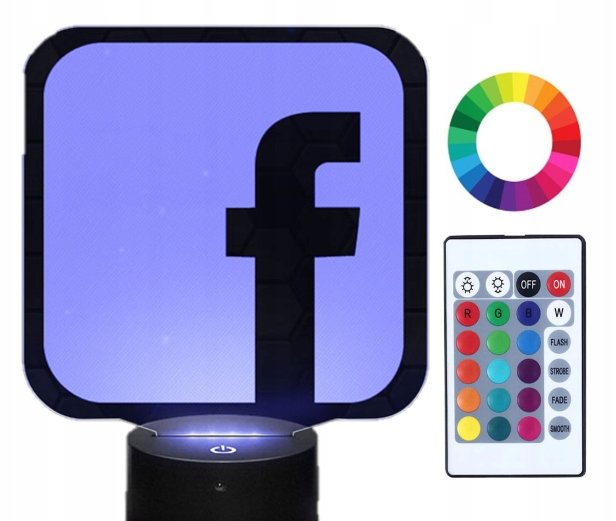 Lampka Nocna 3D LED Facebook Logo Grawer Imię