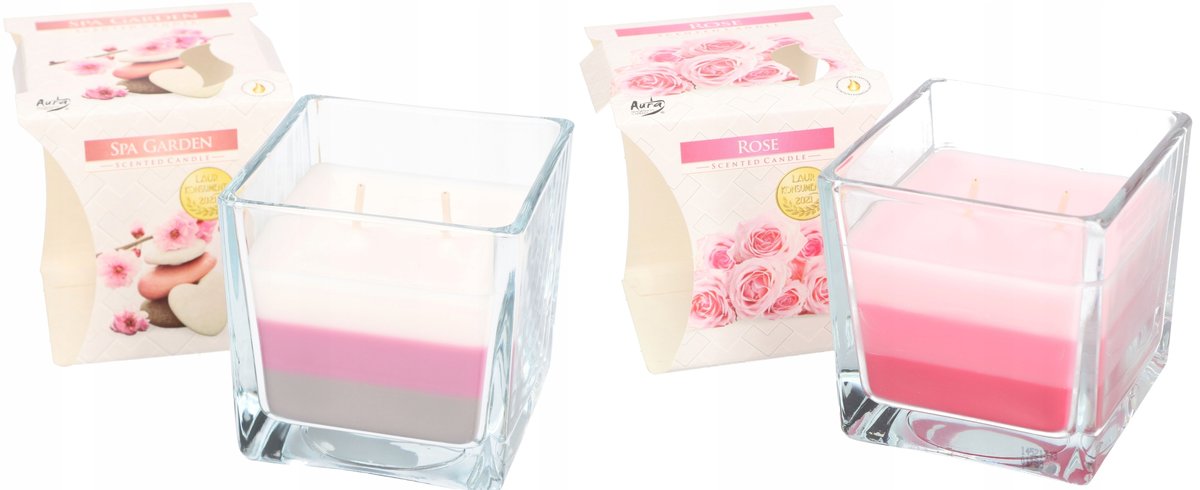 2X Świeczka Świeca Trójkolorowa Zapachowa Szklana