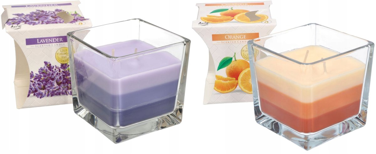 2X Świeczka Świeca Trójkolorowa Zapachowa Szklana