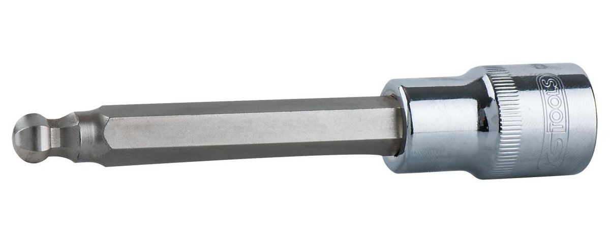 KS Tools 918.1772 1/2 cala Chrome Plus Bit do śrub z łbem walcowym z gniazdem sześciokątnym klucz nasadowy z głowicą kulową, długie, 6 MM 4042146359600