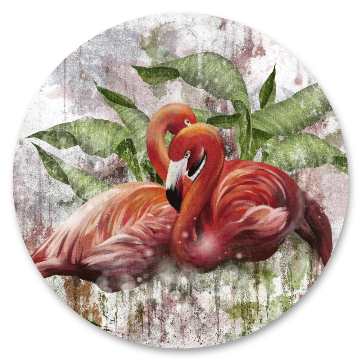 Naklejka W Kole Flamingi Liście Tropikalne Beton Natura Dekoracja 100Cm X 100Cm
