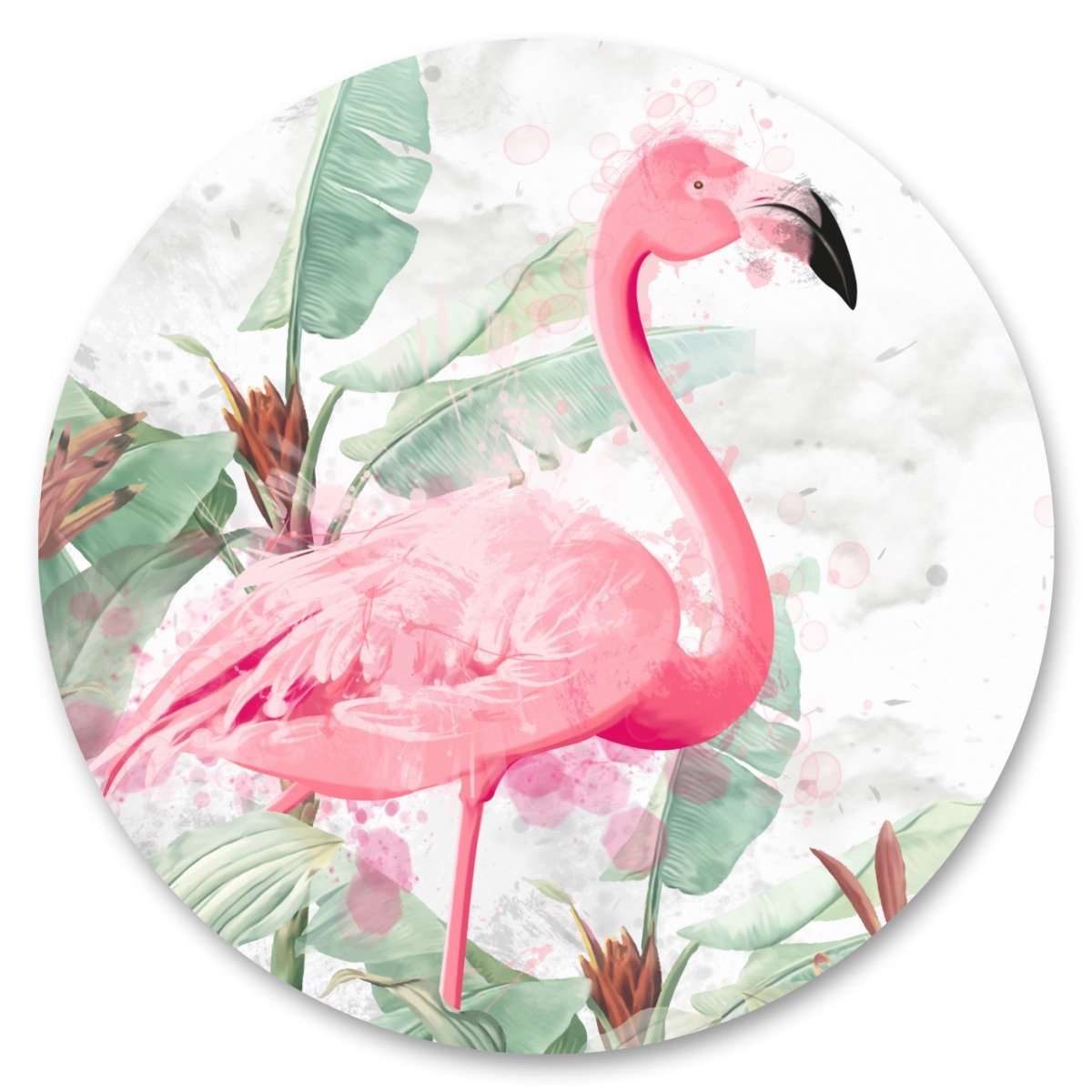 Naklejka Okrągła Flamingi Rośliny Natura Liście Tropikalne Kwiaty 100Cm X 100Cm