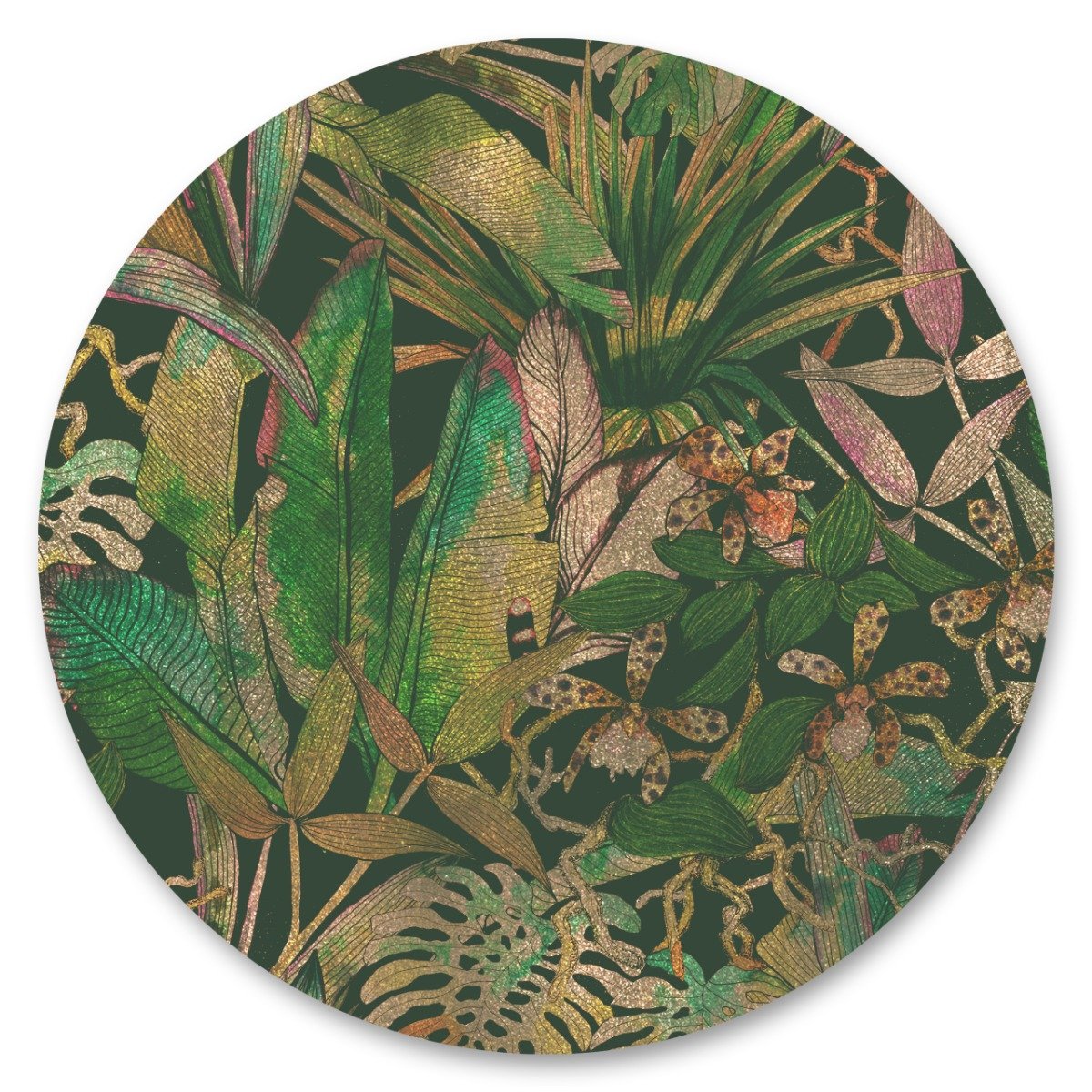 Naklejka W Kole Rośliny Tropikalne Styl Retro Kwiaty Natura 100Cm X 100Cm