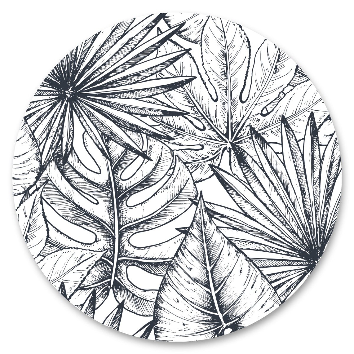 Naklejka Okrągła Szare Liście Tropikalne Monstera Natura 100Cm X 100Cm