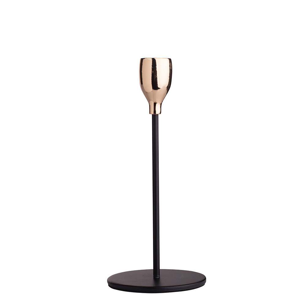 Altom Design Świecznik Metal. Czarno-Złoty 18,5 Cm