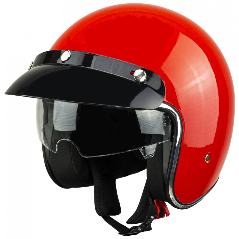 Kask Na Skuter Motocyklowy Otwarty Z Daszkiem Bb 588 -Przeźroczysta Blenda S Czerwony
