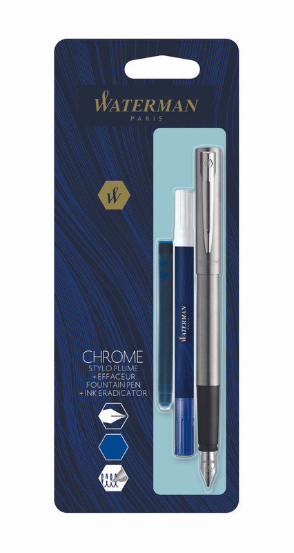 Waterman Pióro wieczne (F) + wymazywacz + długi nabój ALLURE CHROME CT 2135200, blister pi 0969055