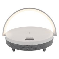 Ideus Stojąca LAMPA stołowa SATURN 03864 biurkowa LAMPKA okrągła LED 10W 4000K z głośnikiem bluetooth biała szara 03864