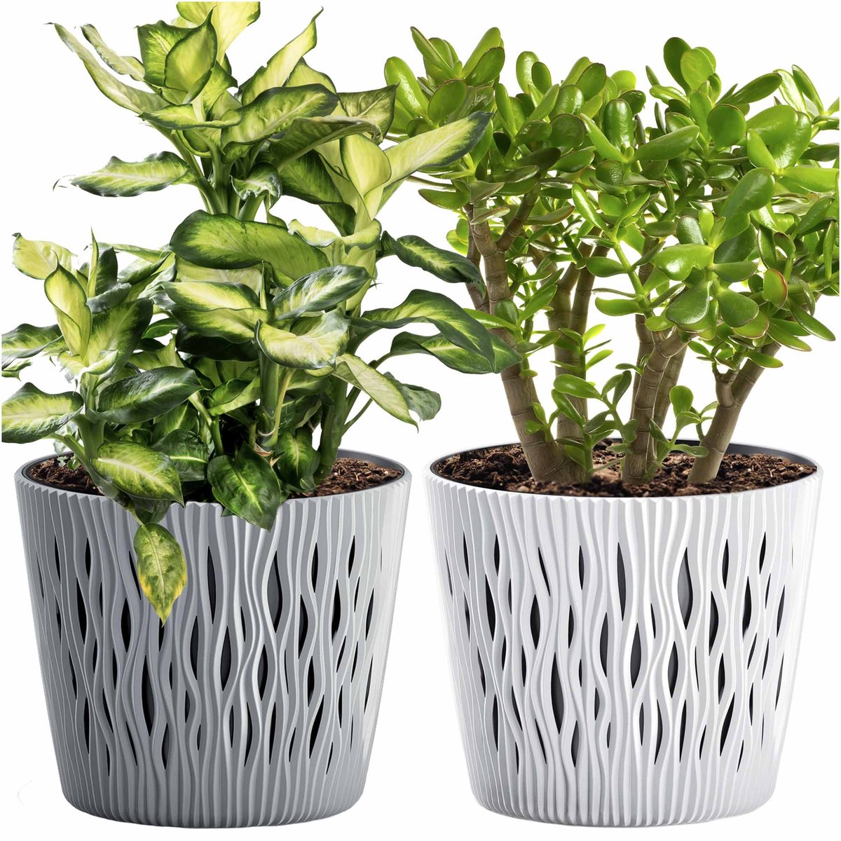 Doniczka Okrągła Osłonka Domowa Kwietnik Zestaw X2 Szary-Biały