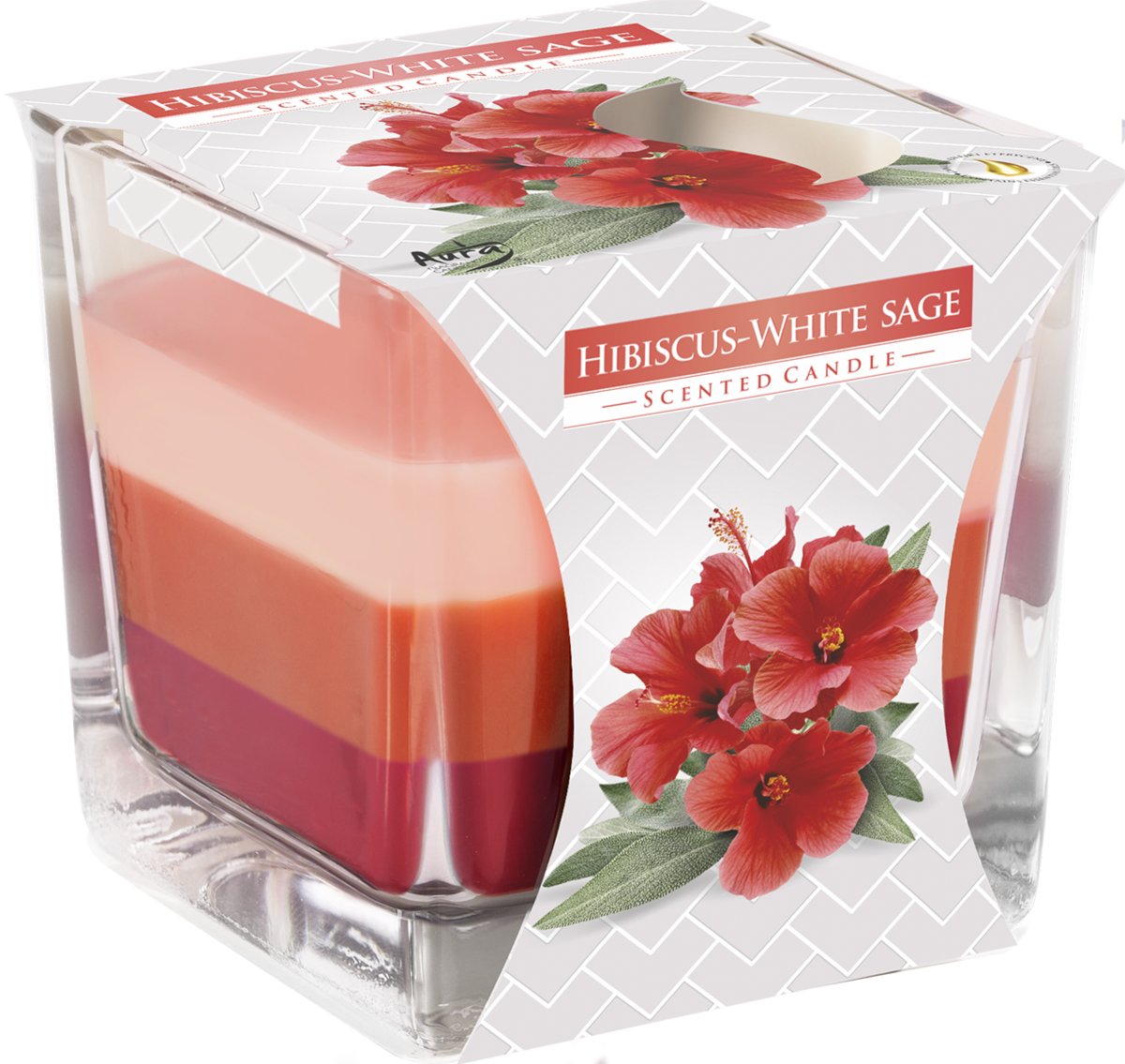Świeca Zapachowa W Szkle Trójkolorowa Bispol 32H Hibiskus - Biała Szałwia