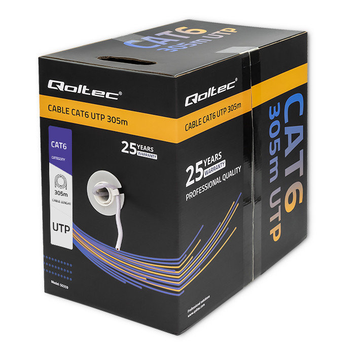 Kabel Sieciowy Lan Utp Ethernet Skrętka Cat6 305M Qoltec Drut Cca - Szary