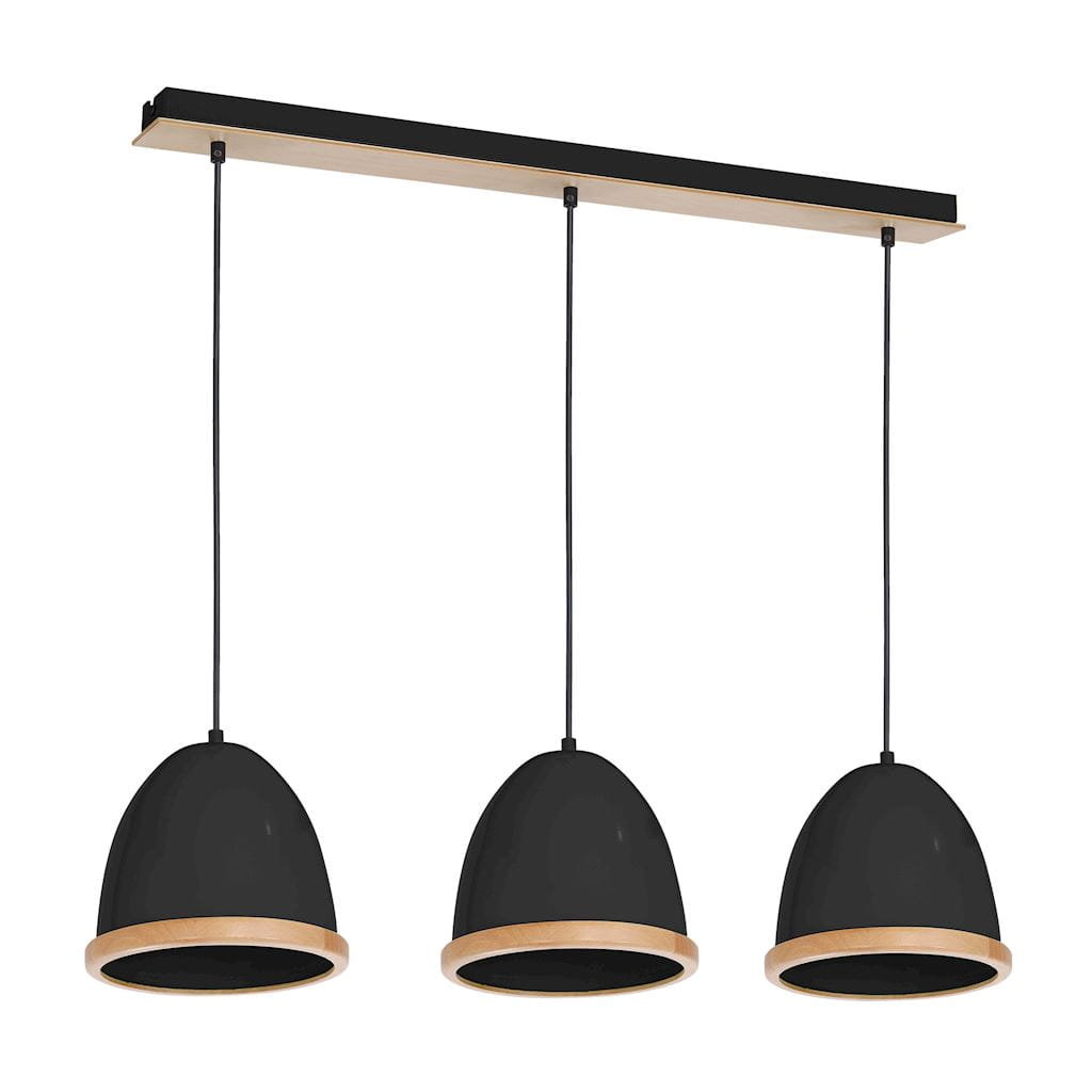 EULUNA Lampa wisząca Studio drewniany dekor 3-pkt. czarna