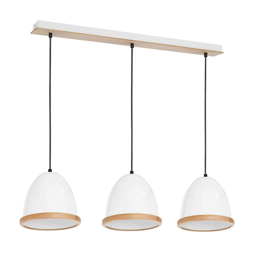 EULUNA Lampa wisząca Studio drewniany dekor, 3-pkt. biała