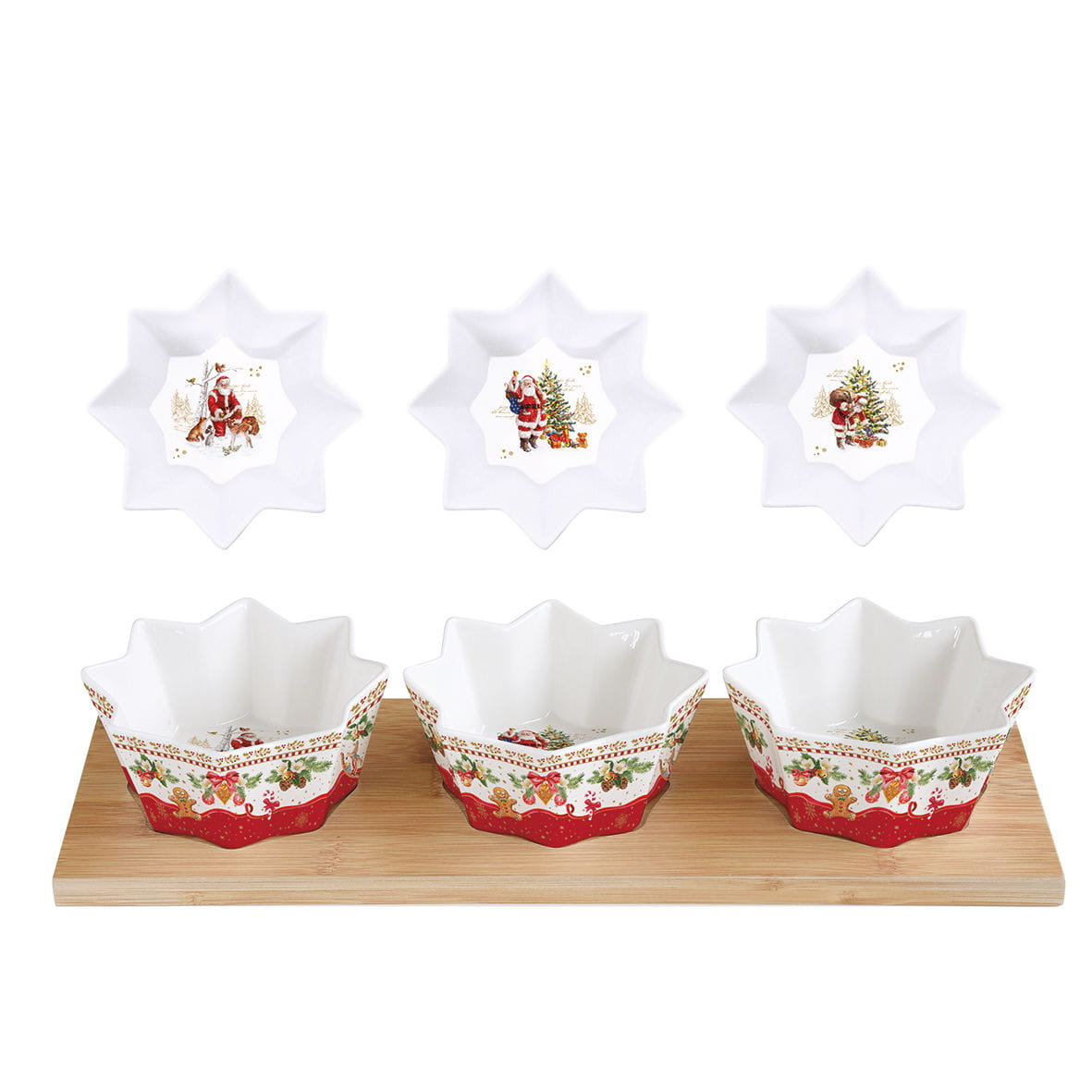 Easy life Miseczki Do Dipów I Na Przekąski Porcelanowe Na Podstawce Christmas Memories Biało-Czerwone 3 Szt