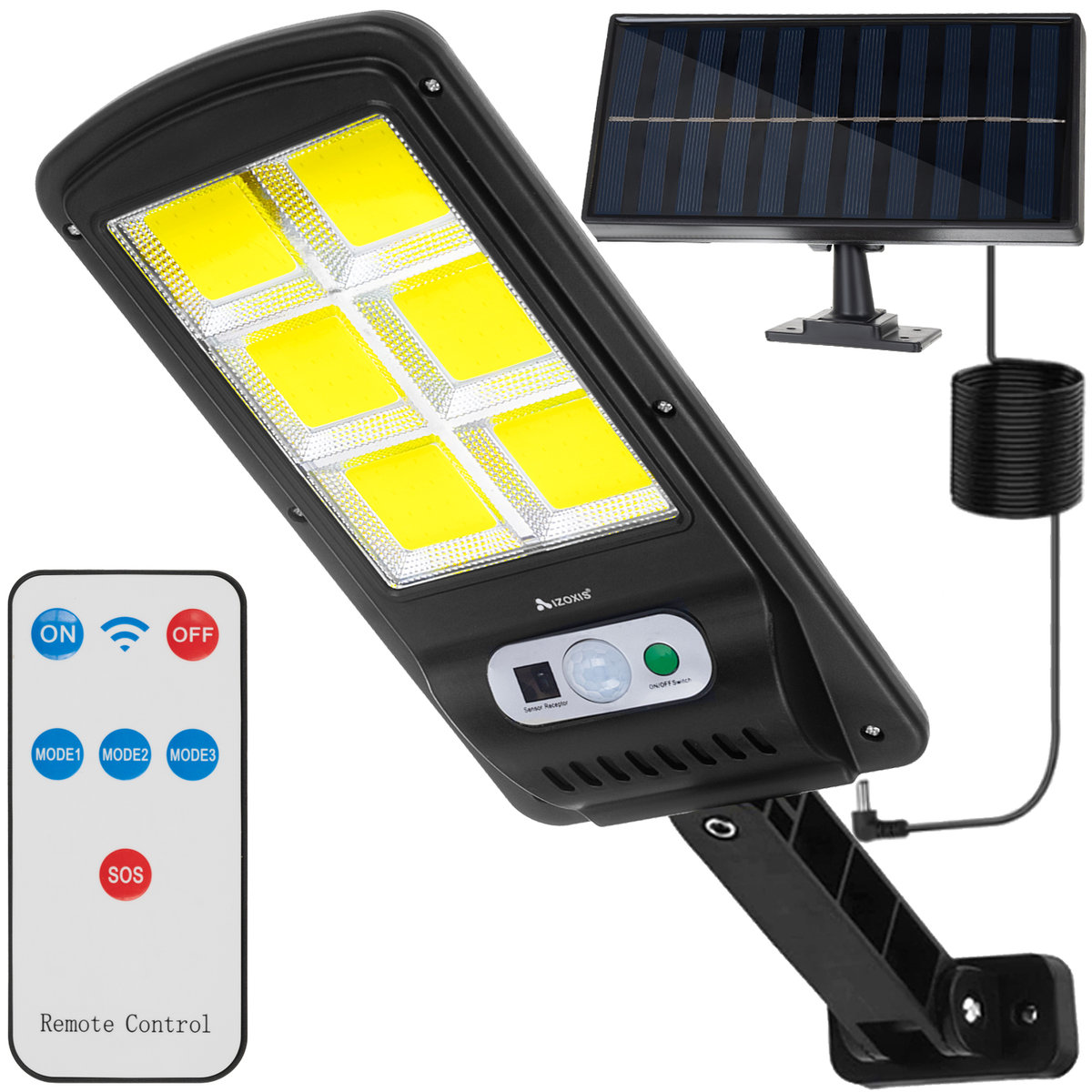 Lampa solarna 120 LED z panelem zewnętrznym z czujnikiem ruchu i zmierzchu PIR