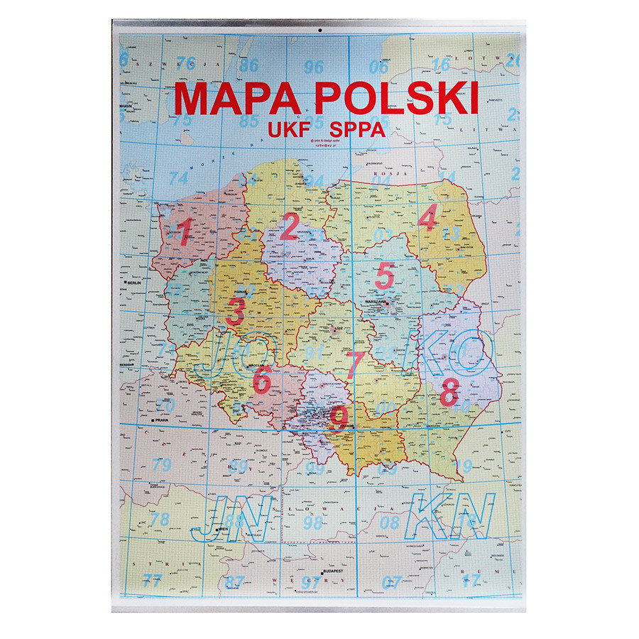 Listwowana mapa Polski z lokatorami i podziałem na okręgi  68 x 48cm