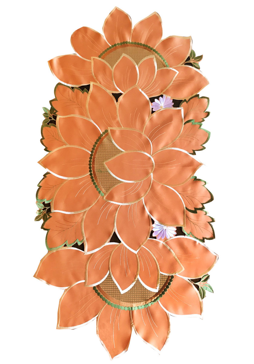 Bieżnik z haftem, 60x120, pomarańczowy w kwiaty, OH-192-I