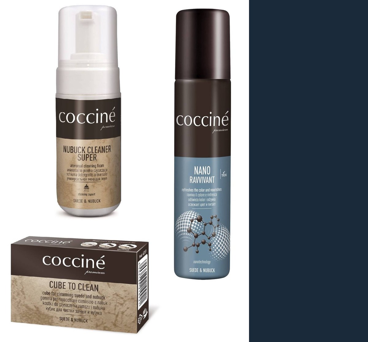 Zestaw do renowacji zamszu i nubuku pianka, gumka, nano ravvivant coccine granatowy 38