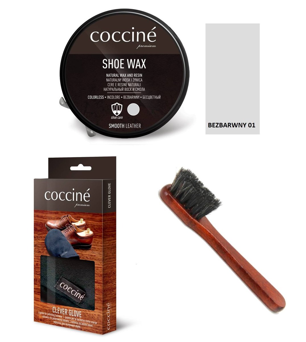 Zestaw do pielęgnacji butów pasta + rękawica + mazak coccine bezbarwny