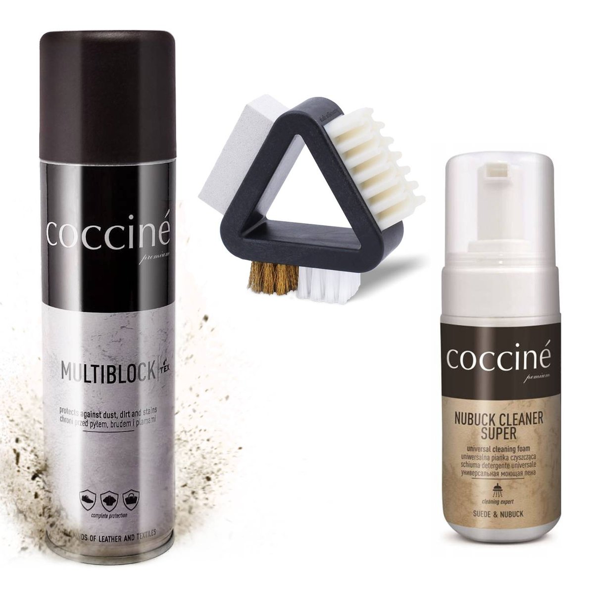 Zestaw coccine 3w1 szczotka impregnat pianka do zamszu