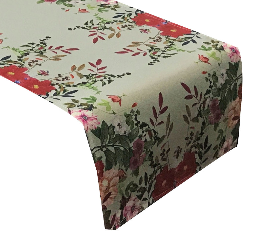 Bieżnik z nadrukiem, 40x140, zielony w kwiaty, OH-215-A
