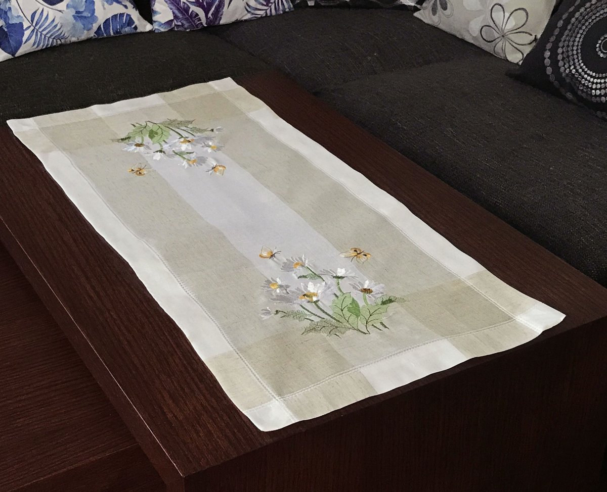 Bieżnik z haftem, 40x85, beżowa w kwiaty, OH-241-A