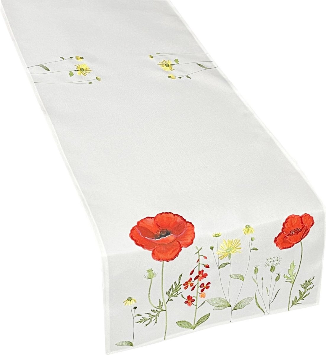 Bieżnik z haftem, 40x140, biały w kwiaty, OH-243-A