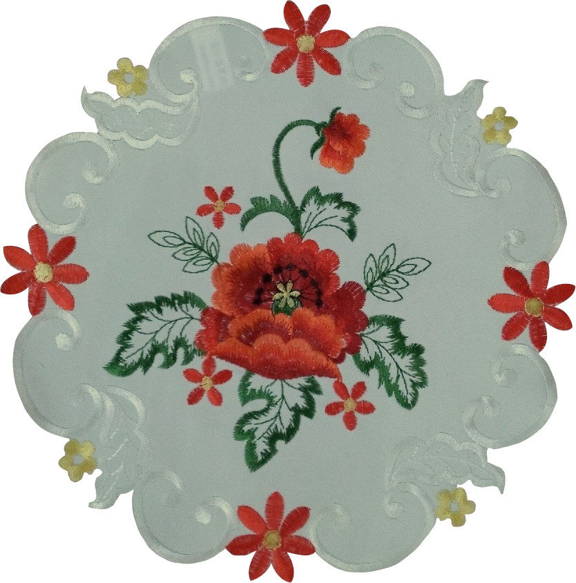 Serwetka z haftem, 20cm, kremowa w kwiaty, OH-246-B