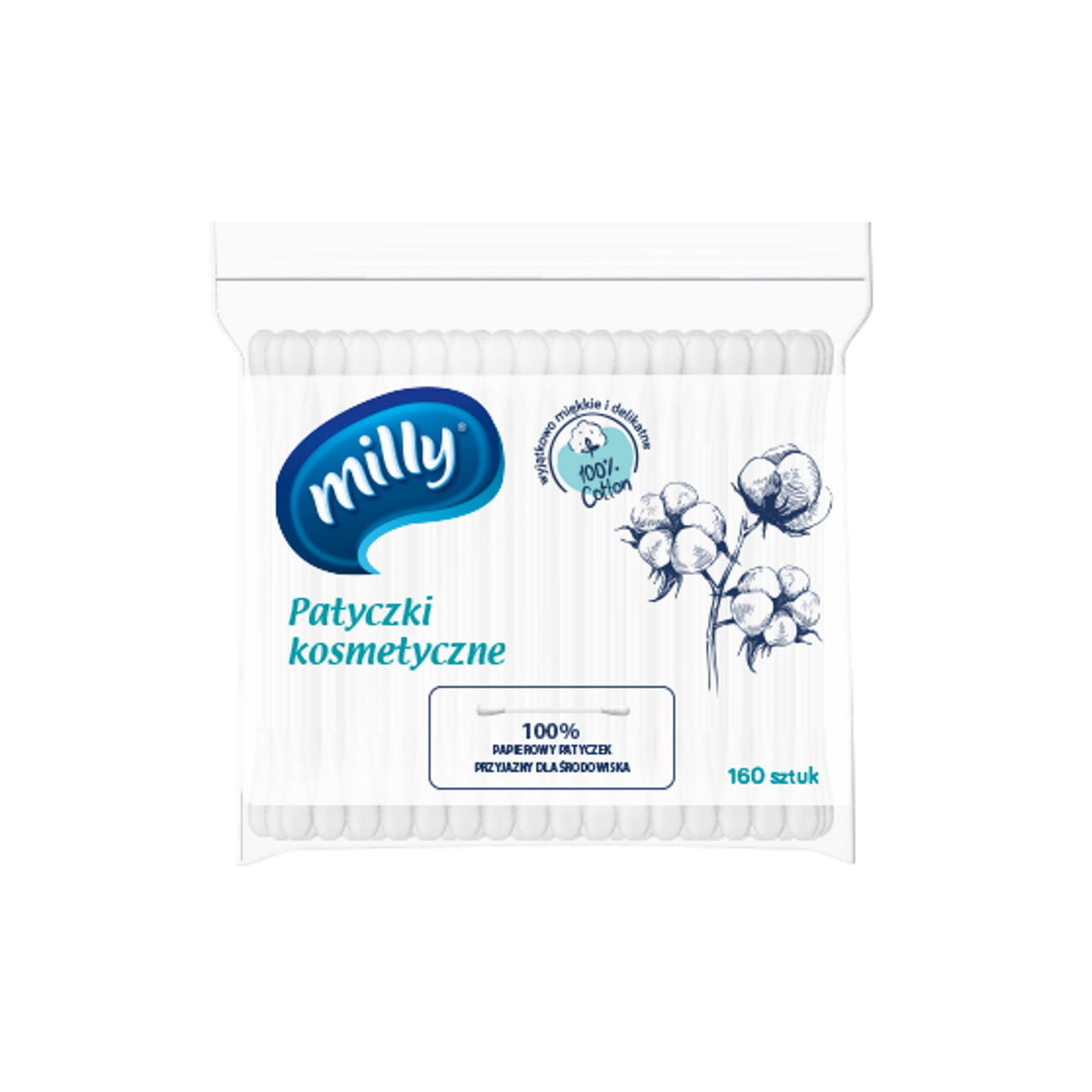 Milly, Patyczki Kosmetyczne Papierowe, 160 sztuk